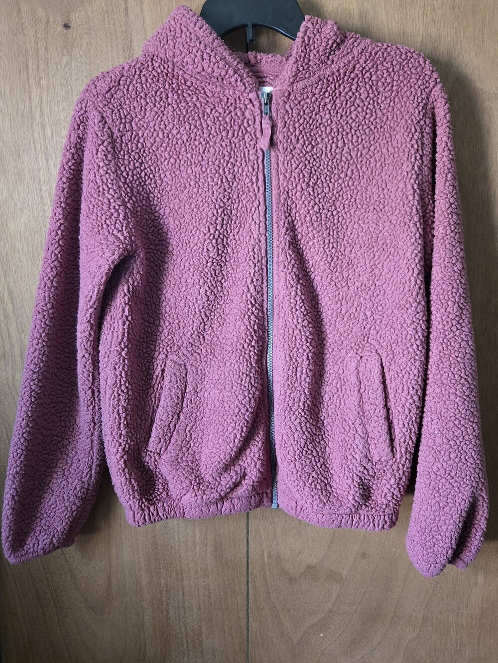 Sherpa Zip-Up Hoodie Jacket in Mauve Pink